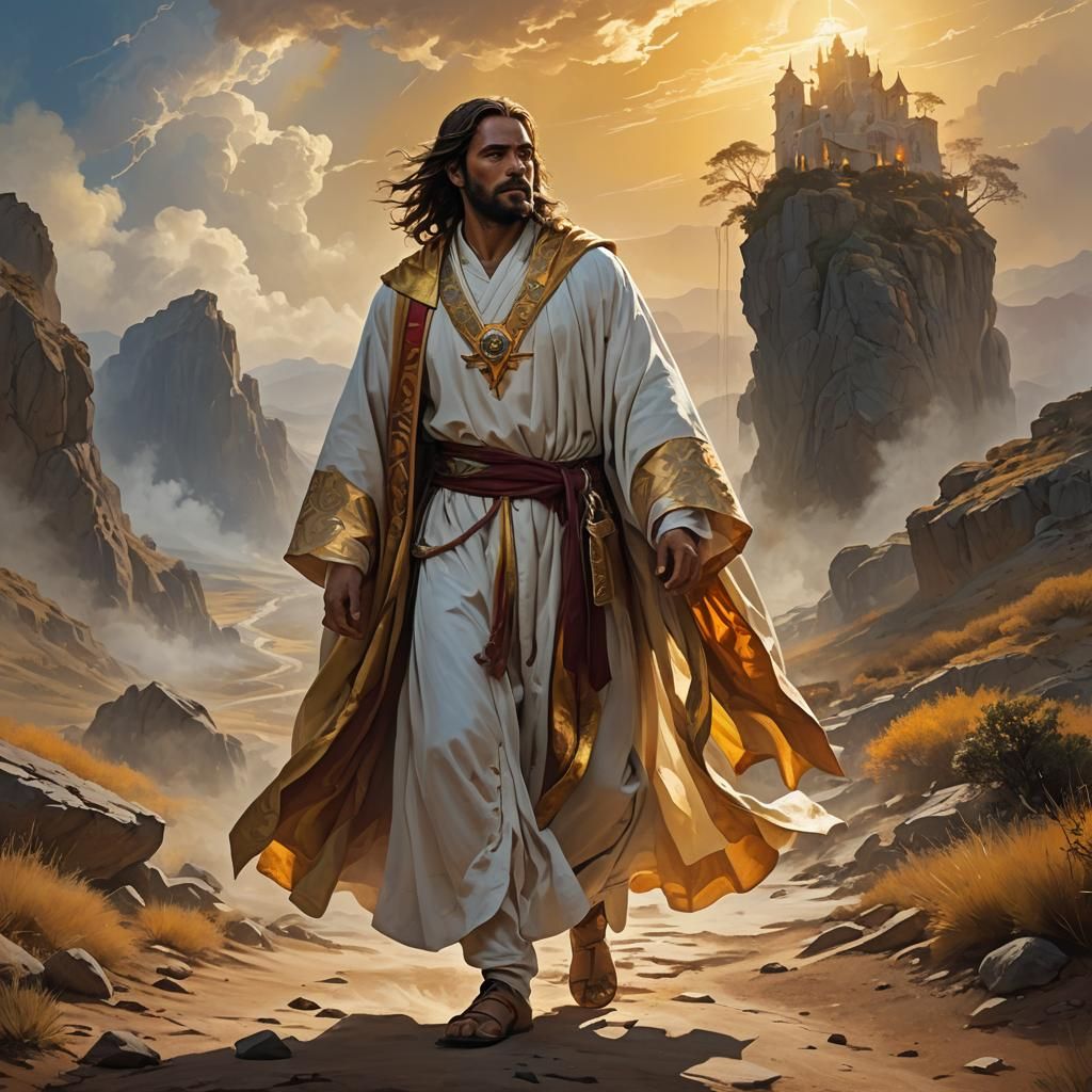 Jesus of Nazareth in a Golden Landscape