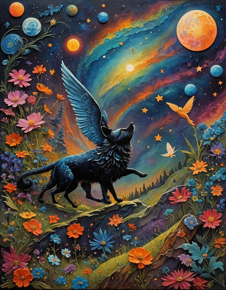 Cosmic Animal Trainer: Psychedelic Impasto Moonscape