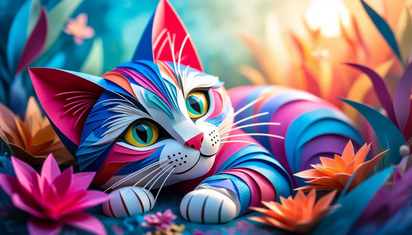Fantastical Paper Cat in Kirigami Art