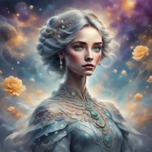 Enchanting Dream Girl in Whimsical Watercolor Portrait