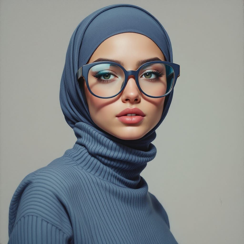 Attractive Hijabi Woman in Semirealistic Oil Painting