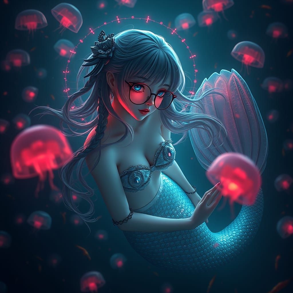 Enigmatic Mermaid in Glowing Underwater World