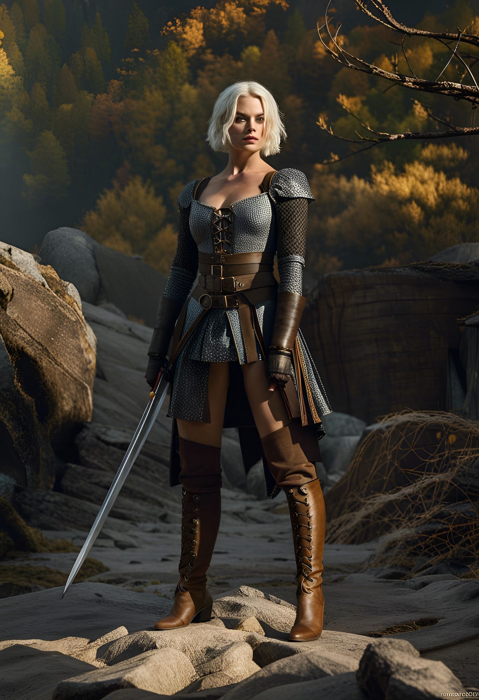 Margot Robbie as a Witcher in Fantasy Art