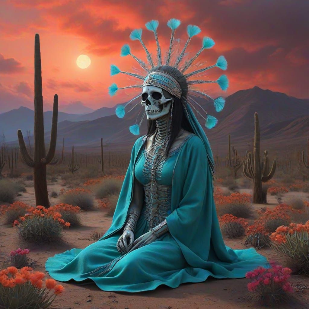 Surreal Native American Goddess in Majestic Desert Landscape
