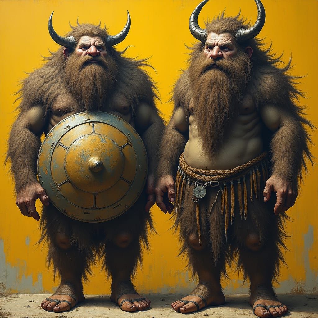 Gog and Magog in Expressive Primal Art Style