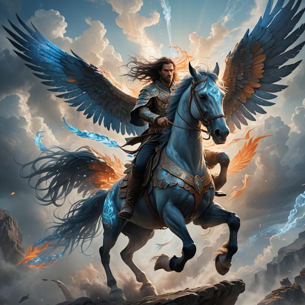 Winged Horse Rider Charges into Battle