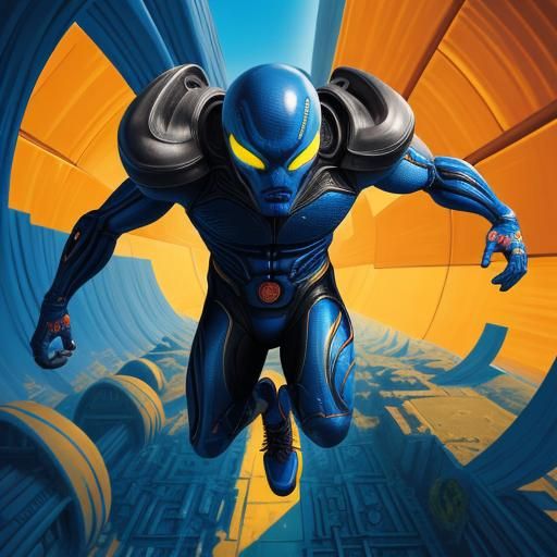 Free Runner in Alien Maze: Surreal Oil Painting