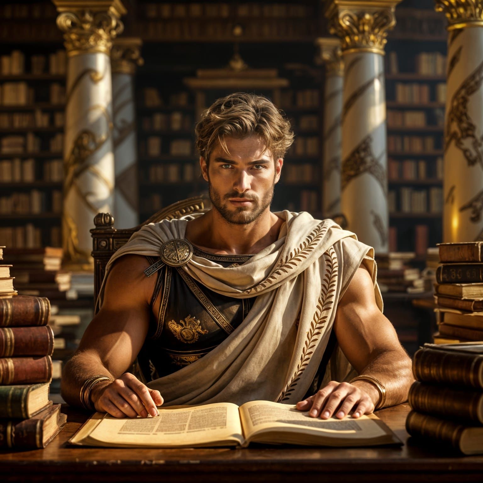 Ancient Greek Scholar in Dramatic Digital Painting