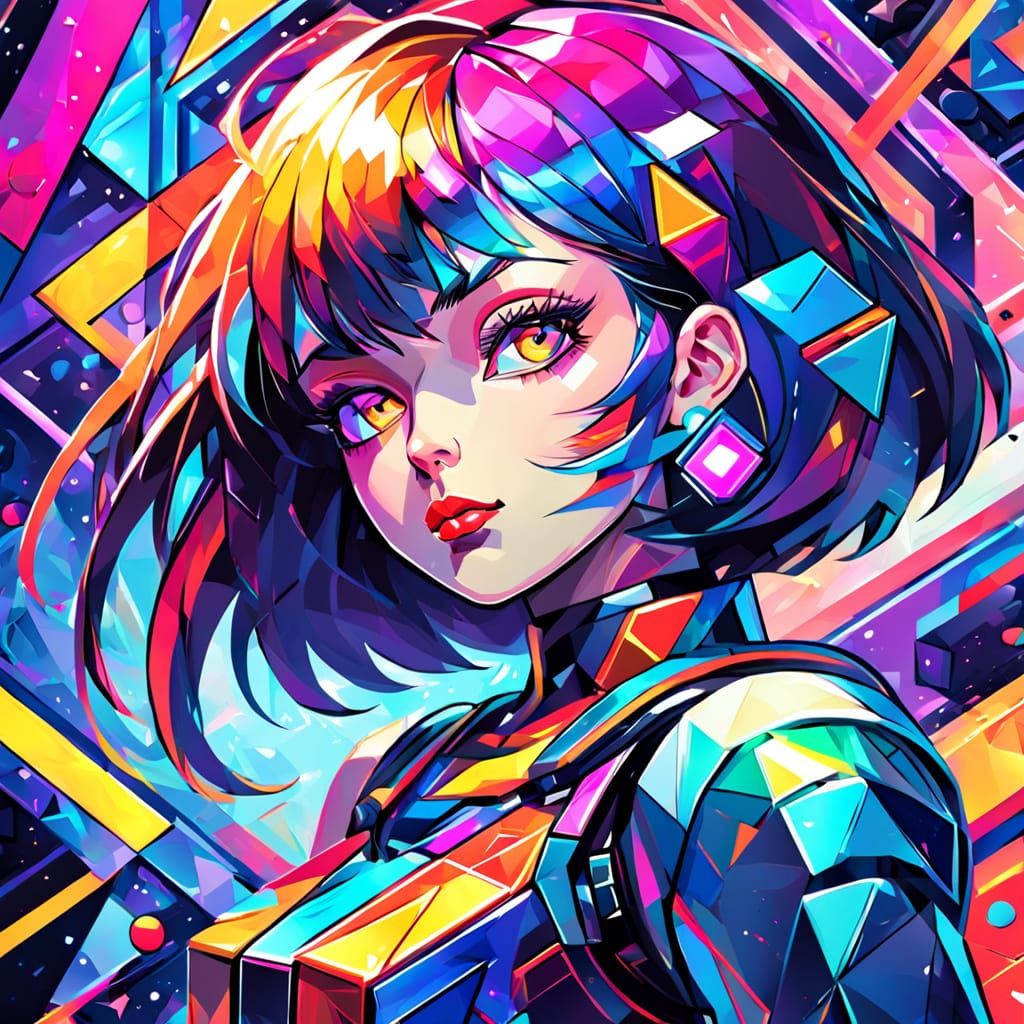 Geometric Girl in Space: A Cubist Painting