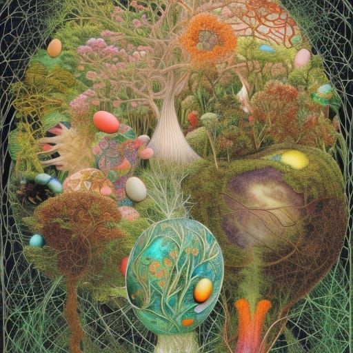 Easter Egg in Mycelium Network, Detailed 8K Render