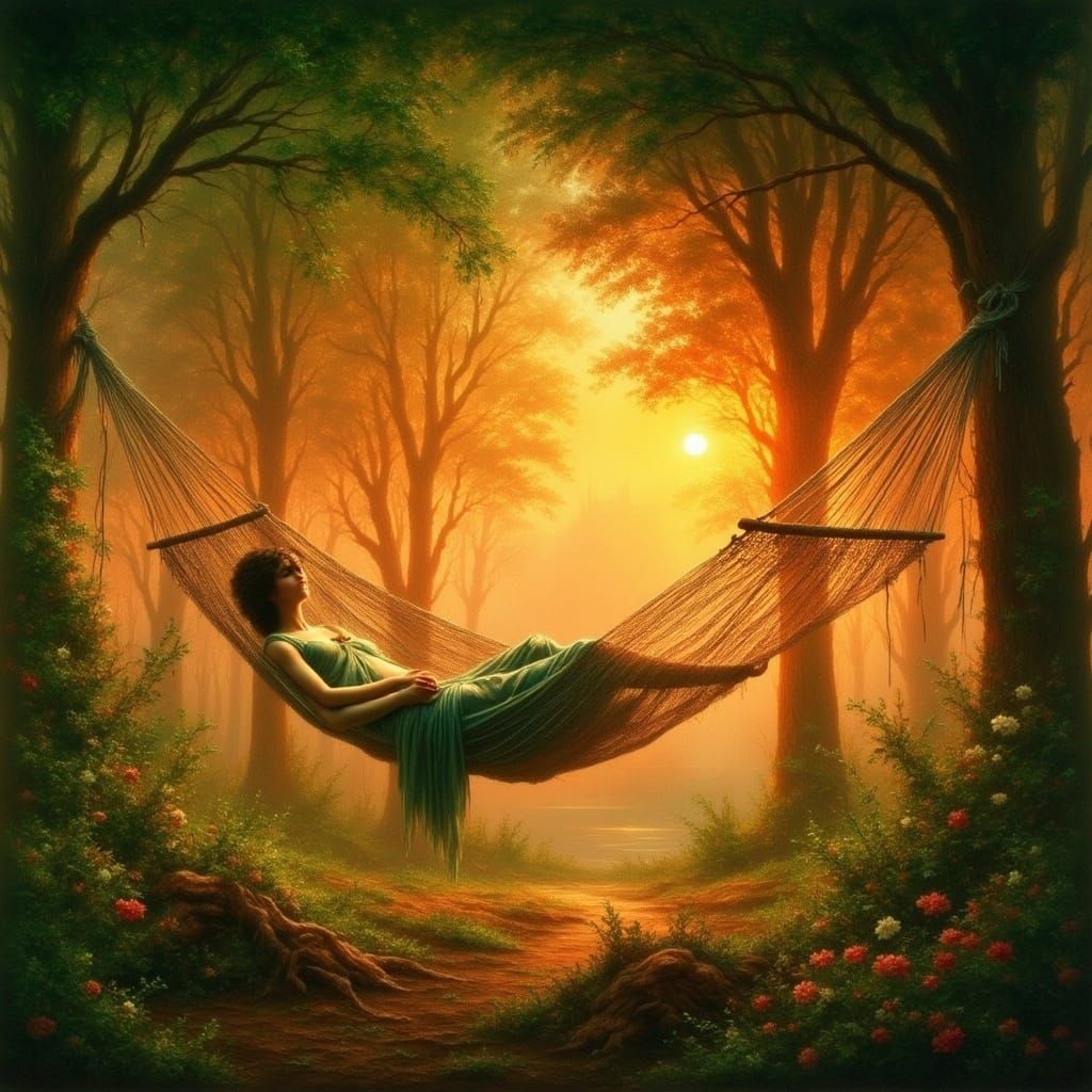 Victorian Women in Hammock, Antique Watercolor Style