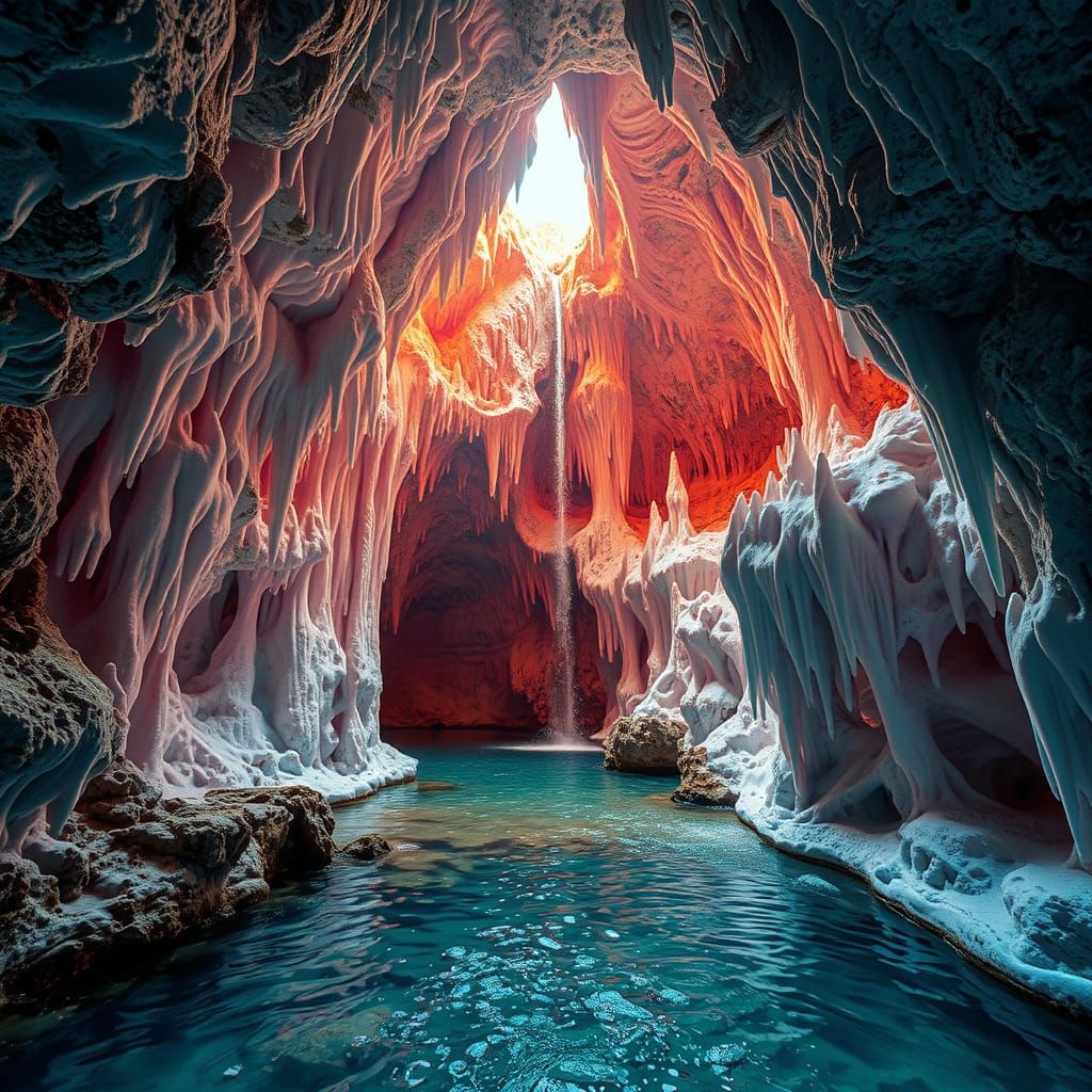 Pastel Cavern: Surreal Stalactites in Dreamlike Light