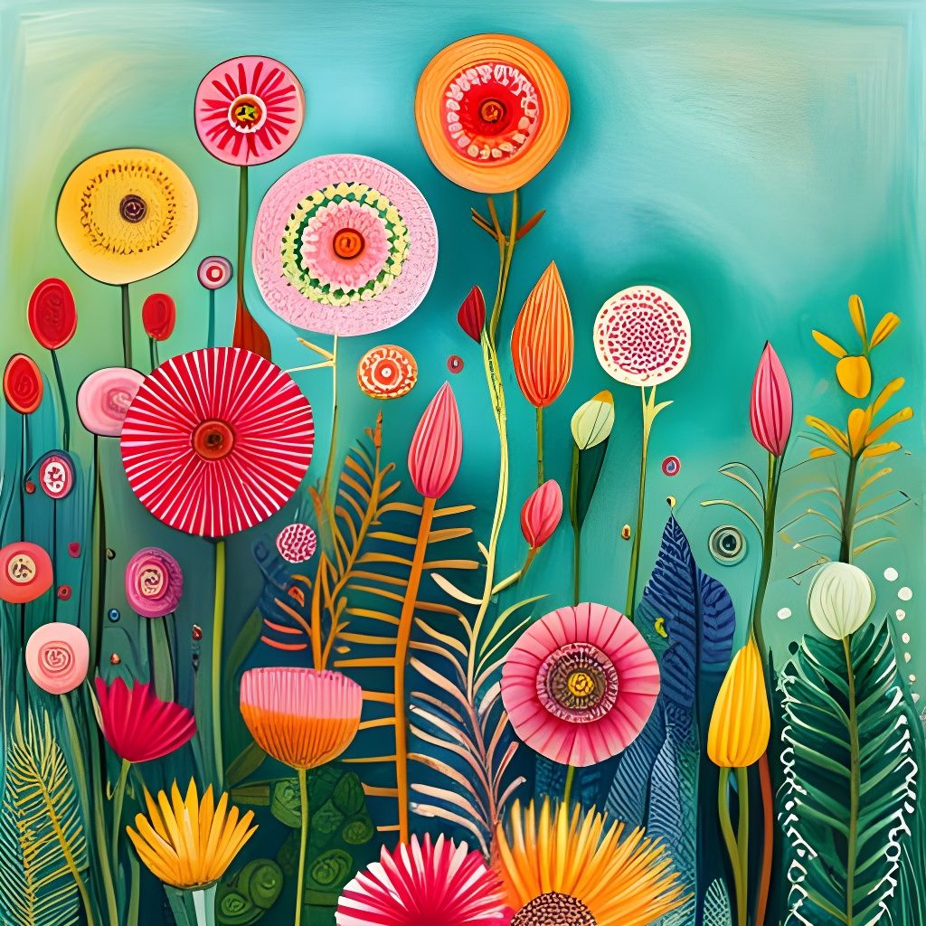 Art Brut Botanical Illustration of Summer Flowers