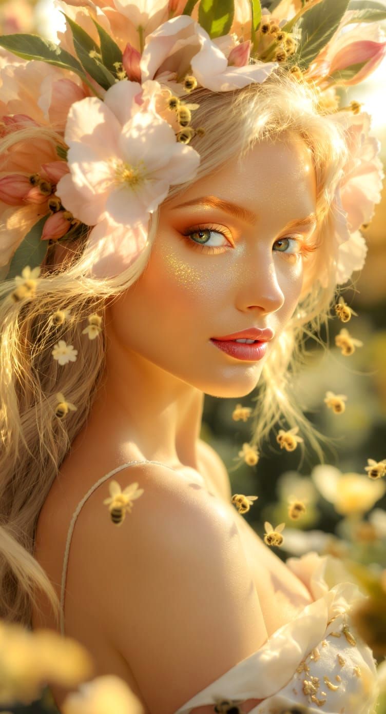 Honeyed Beauty Queen in a Lush Garden