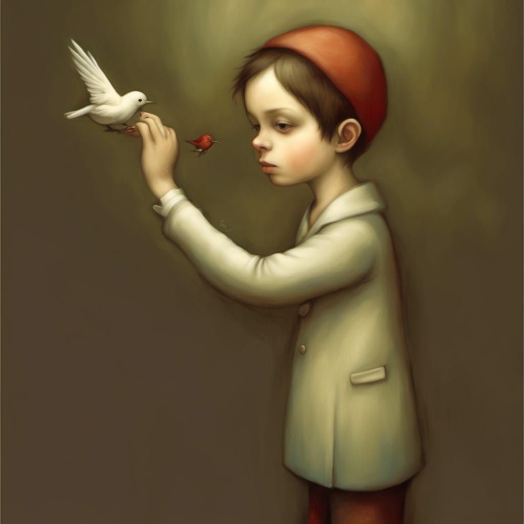 Boy with Bird, in Lacombe Style