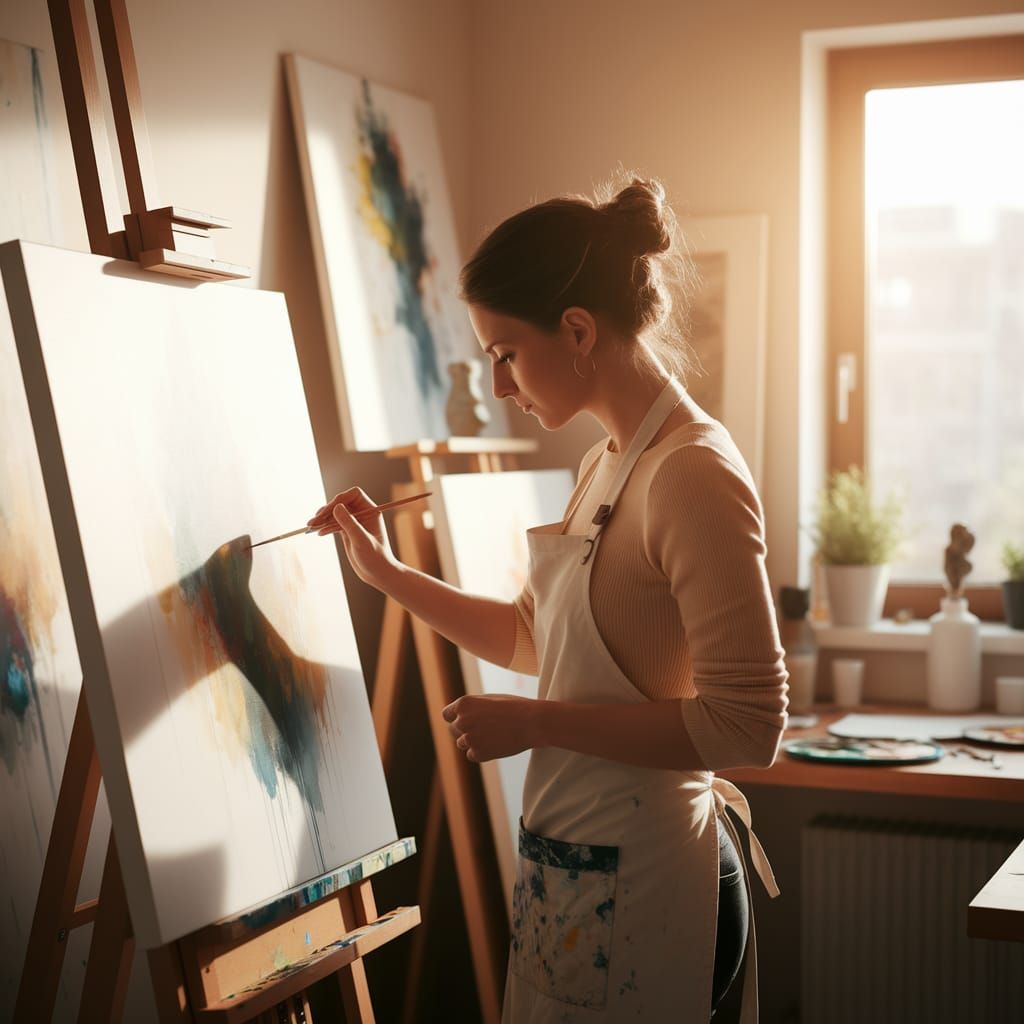 Artist in a Warm Studio Captured with Soft Light