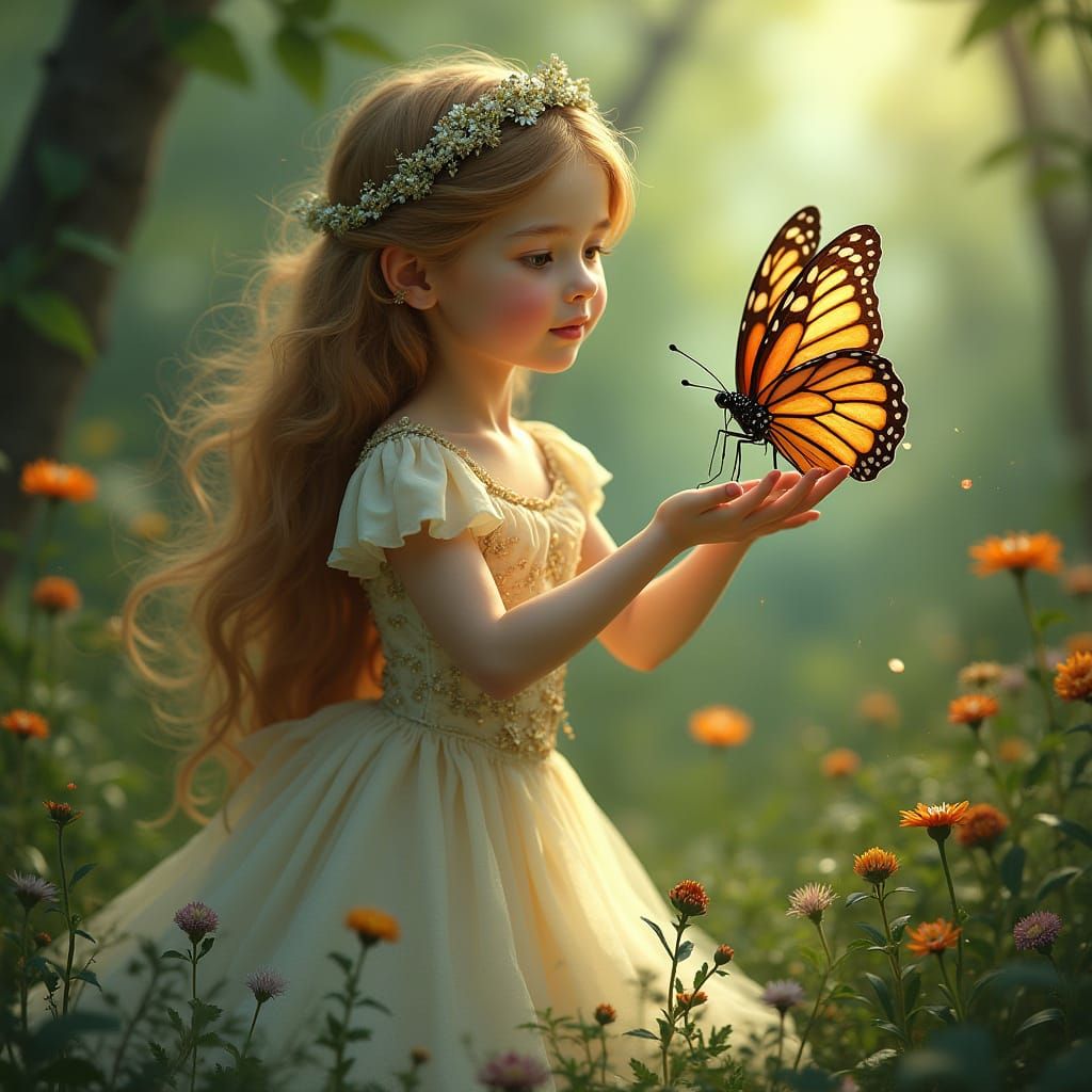 Princess and Butterfly in Dreamy Fantasy Art Style