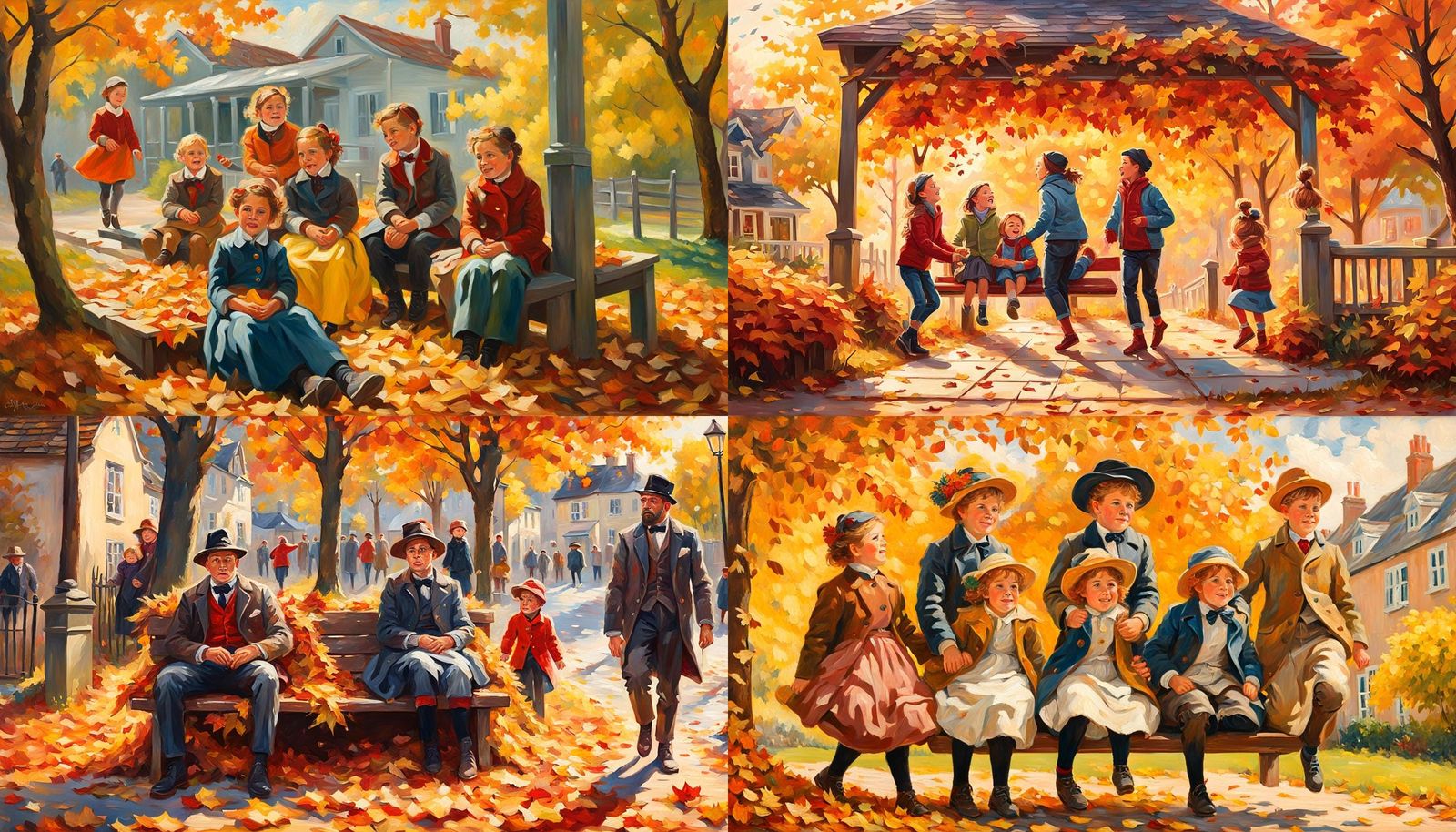 Children's Autumn Joy: An Impasto Oil Painting