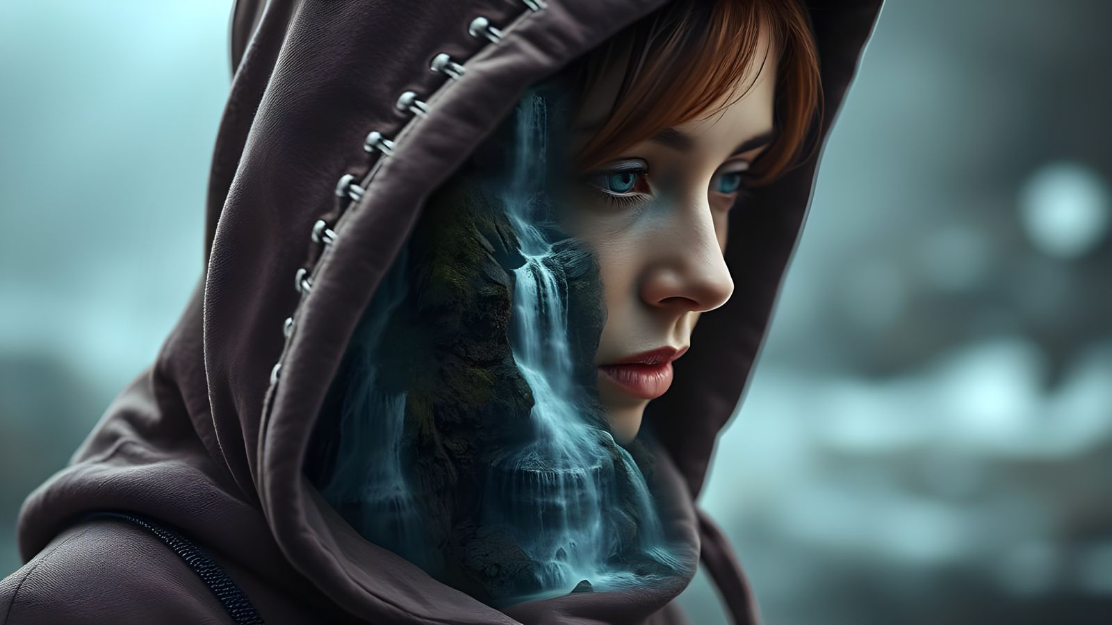 Double Exposure Waterfall in Woman's Silhouette