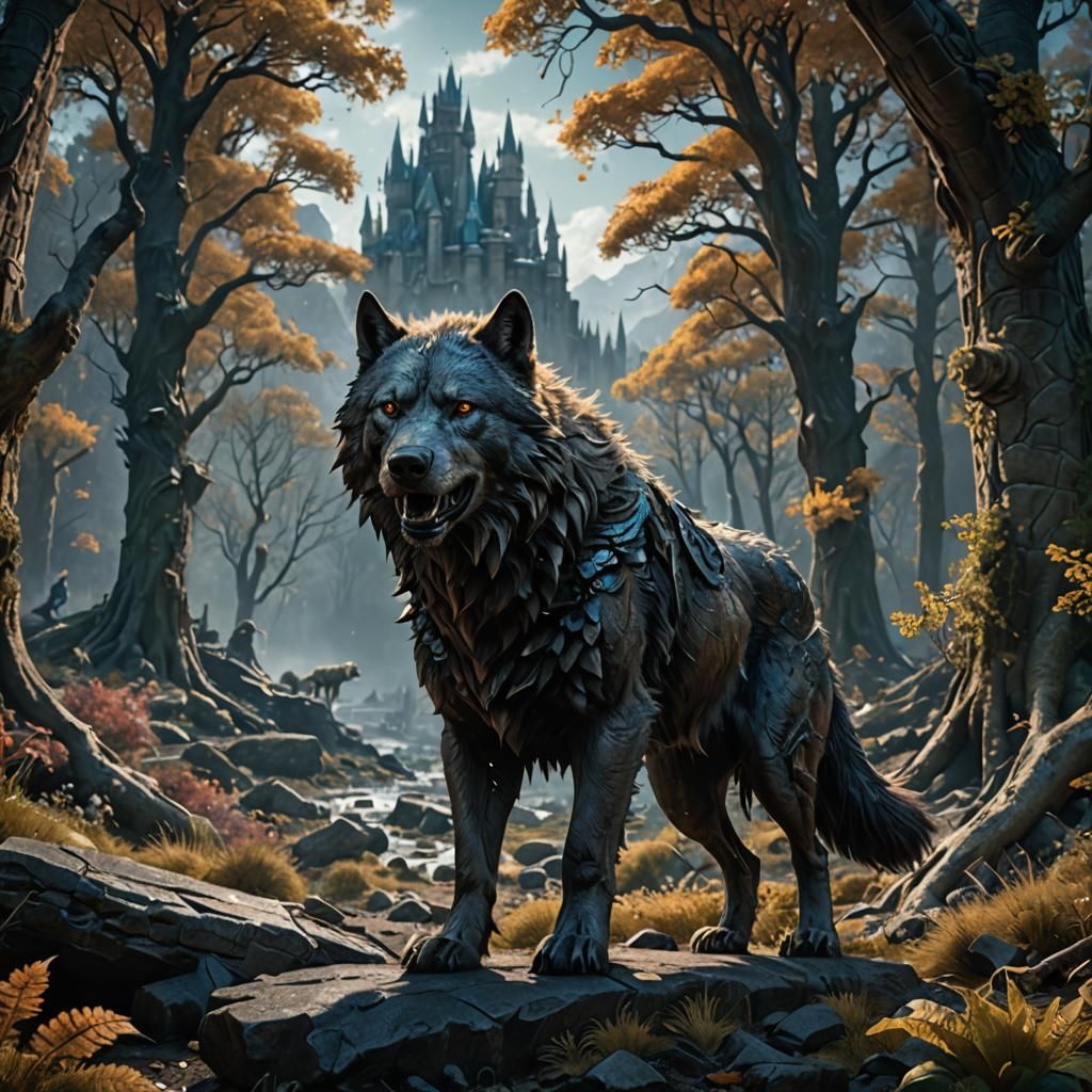 Lost Dire Wolf in Detailed Matte Painting Style