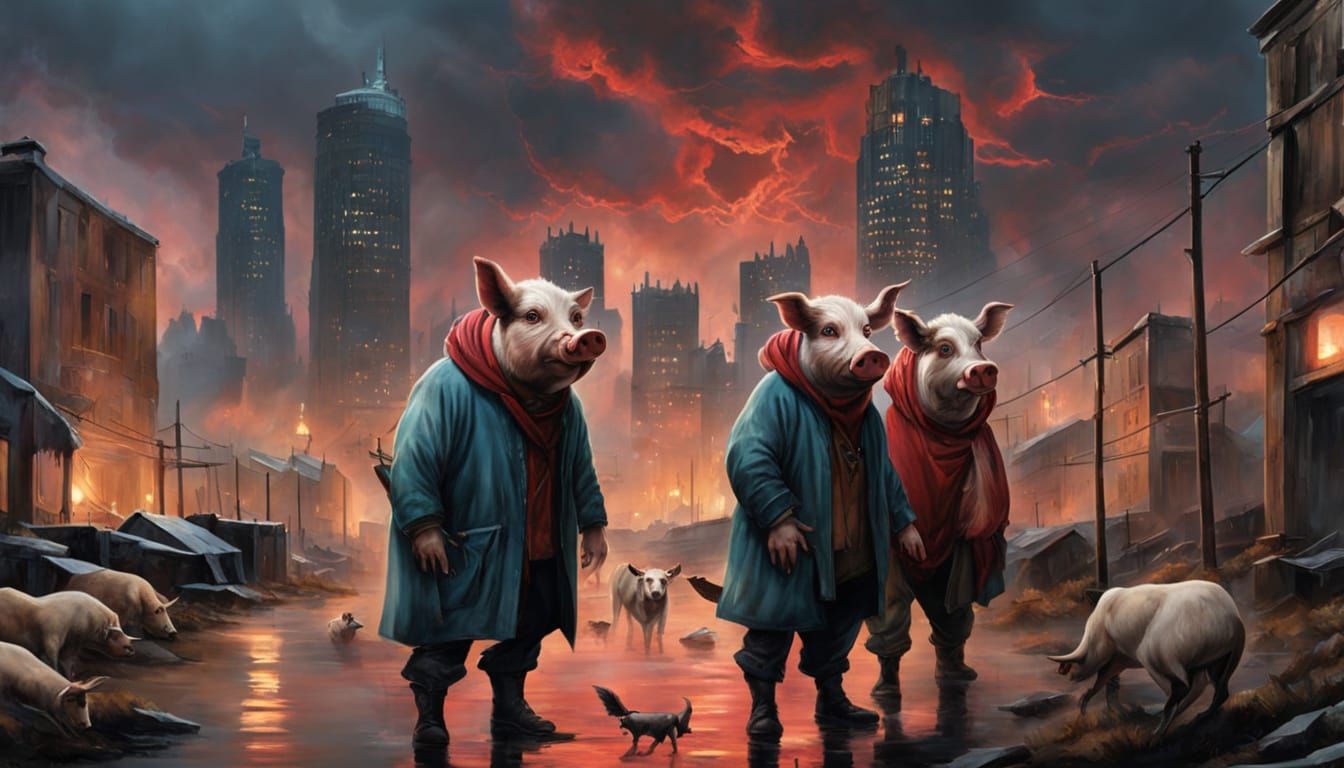 Surreal Pig, Dog, and Cow Watch Potato Rain