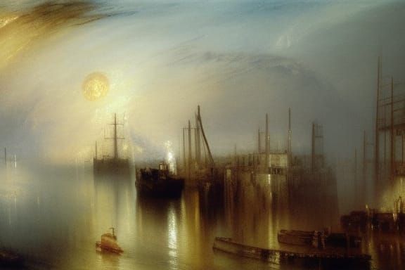 Atmospheric Scottish Shipyard in Romantic Style