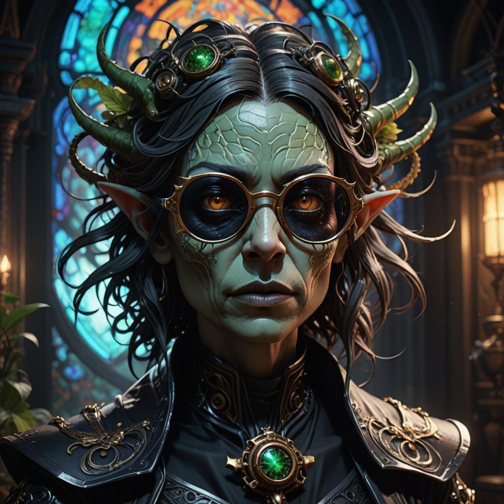 Ethereal Goblin Queen in Cyberpunk Attire