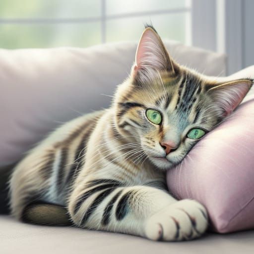 Whimsical Watercolor Portrait of a Kitty in Soft Focus