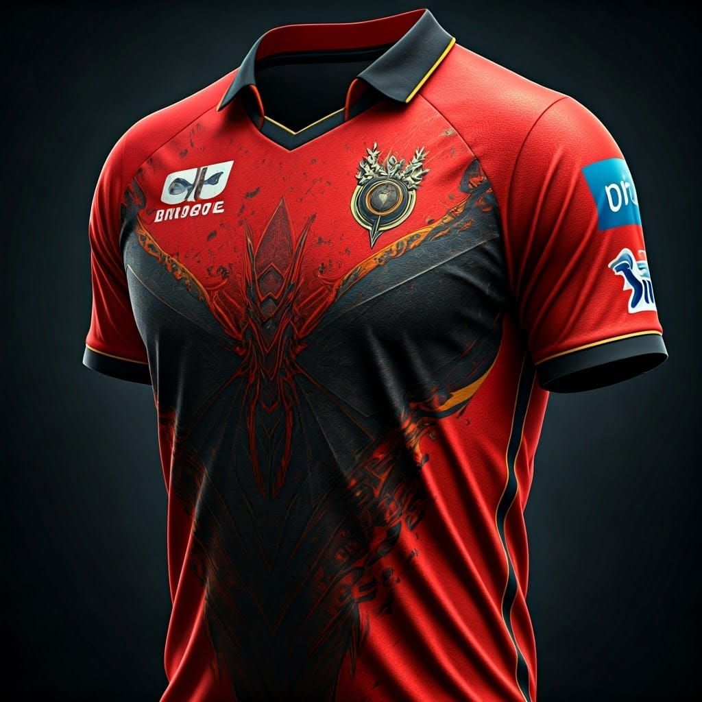 Red and Black Cricket Jersey with Deadpool Logo