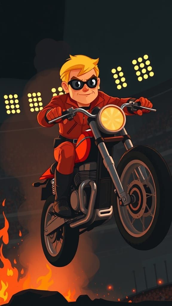 Motorcycle Stuntman Jumps Through Fire in Neo-Minimalist Sty...