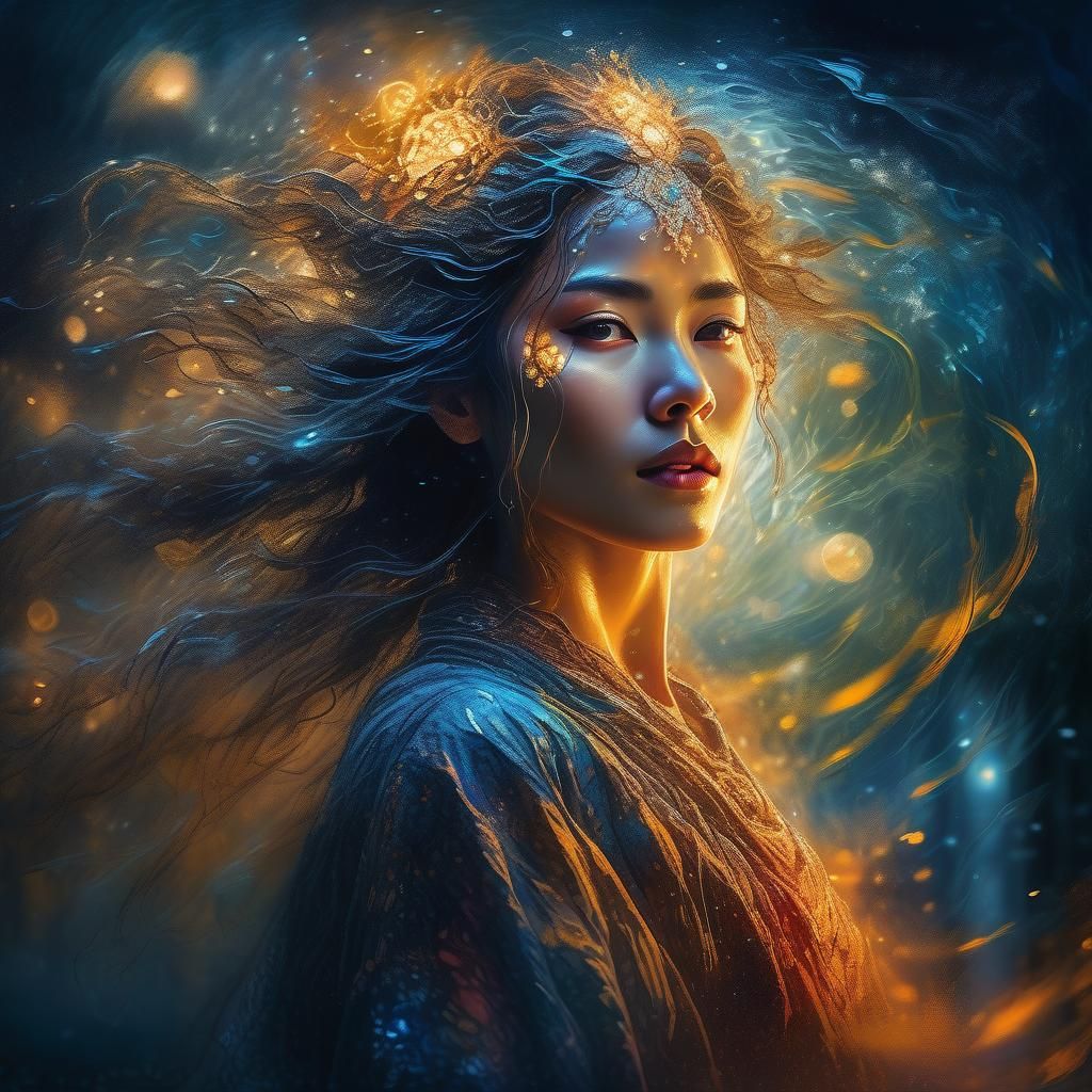 Ethereal Fire Dancer in Moonlight, Digital Art