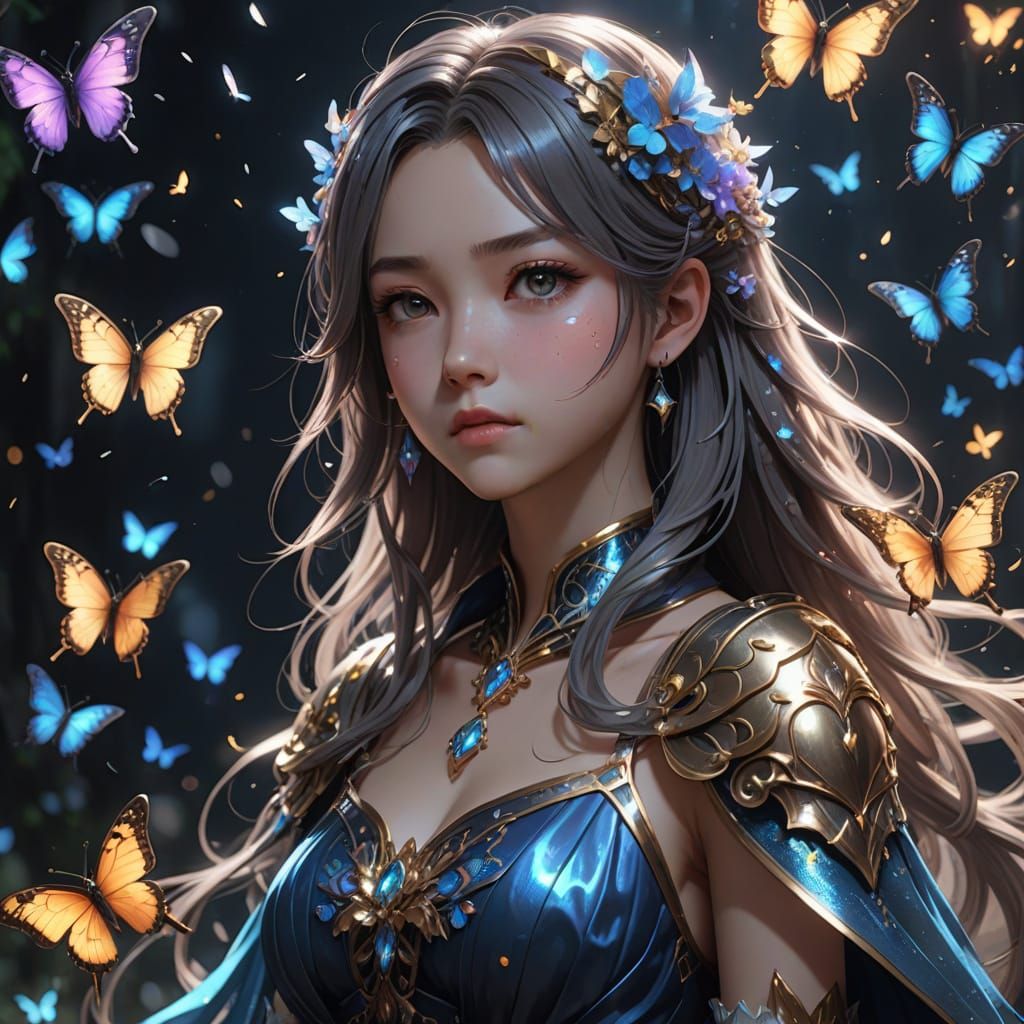 Iridescent Fantasy Goddess with Galaxy Dust Butterflies