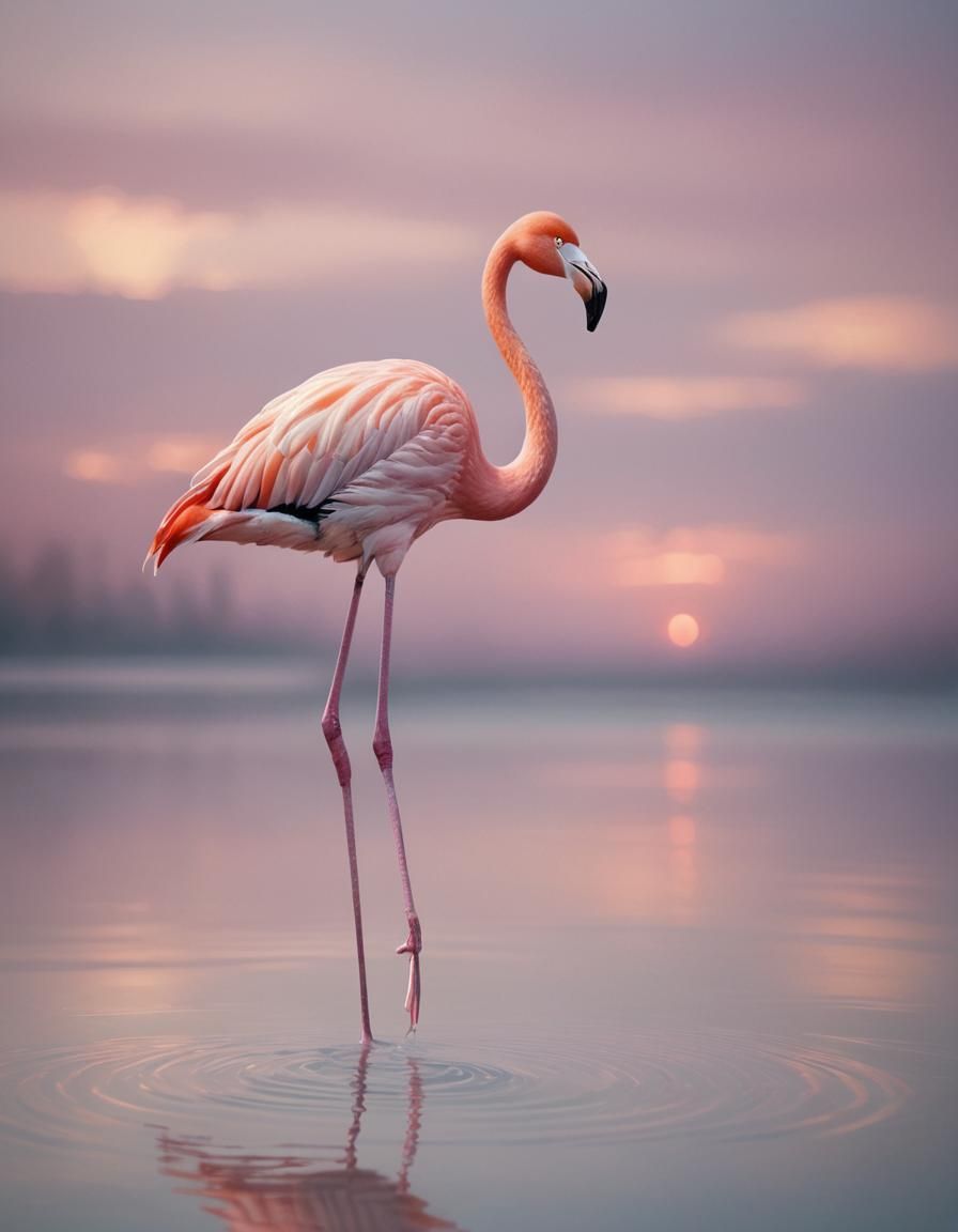 Flamingo in Pastel Sunrise Glow