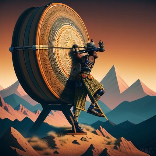 Retro-Futuristic Drummer in Mountain Landscape