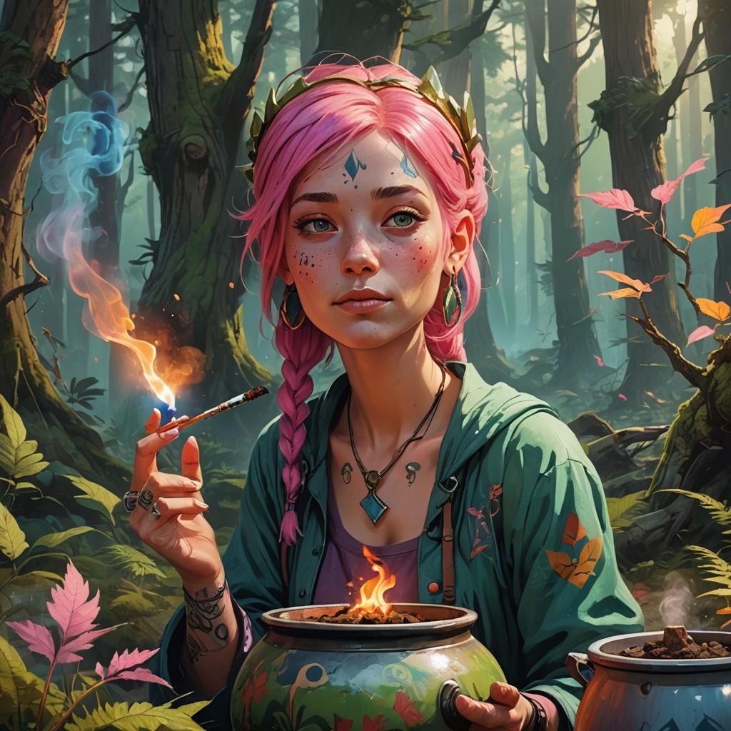 Mystical Pink-Haired Princess in Fantasy Forest