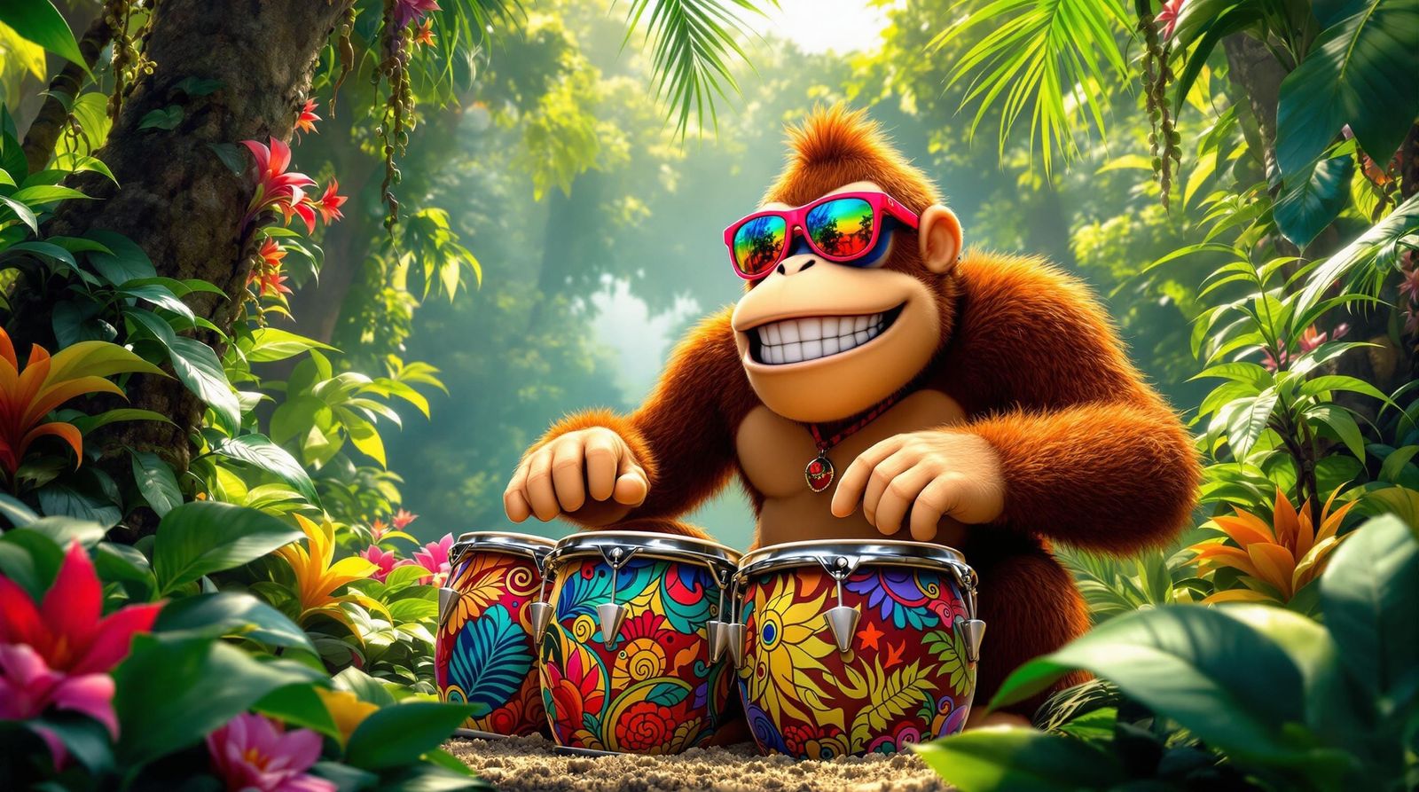 Donkey Kong in Vibrant Jungle Bongo Party