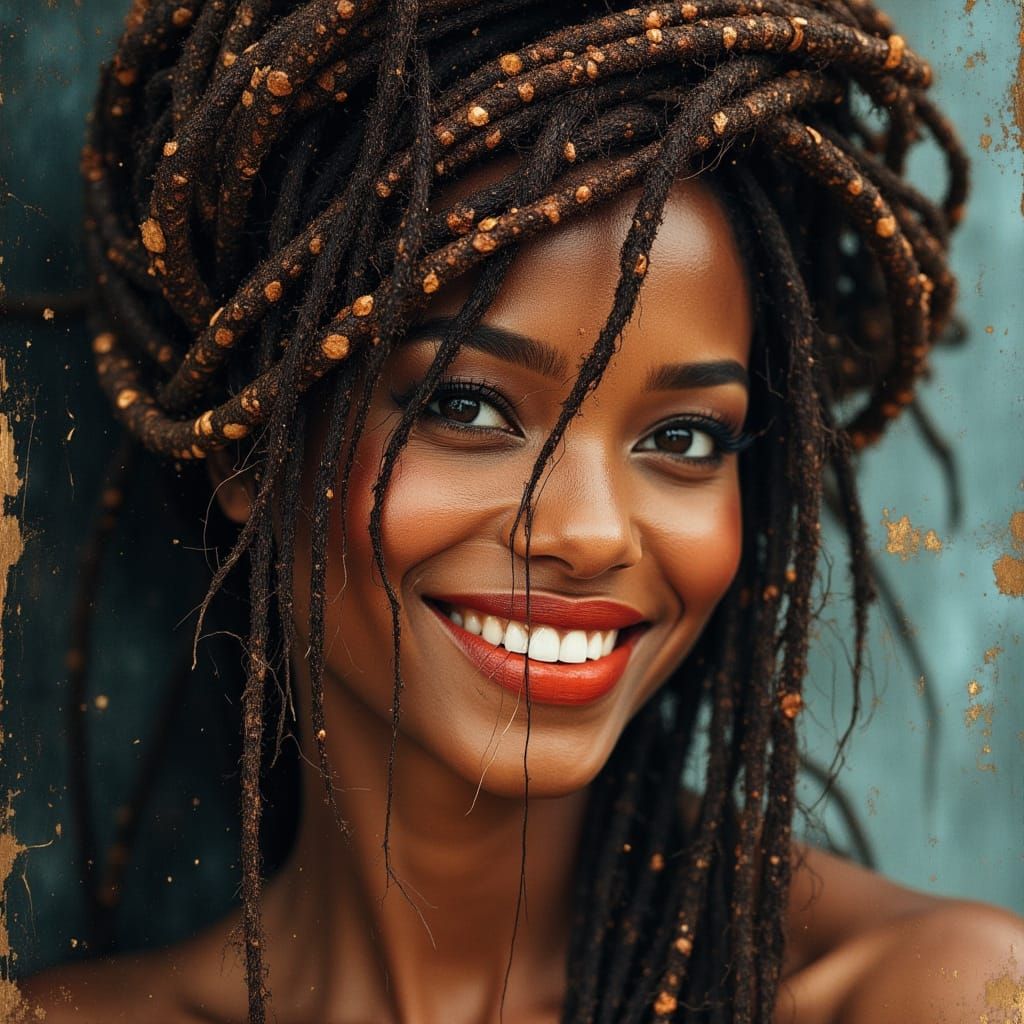 African Goddess with Braided Hair and Blue Eyes