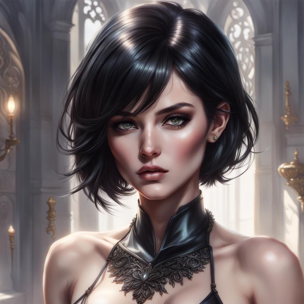 Elegant Lady with Spiked Hair, Hyper-Detailed 8k