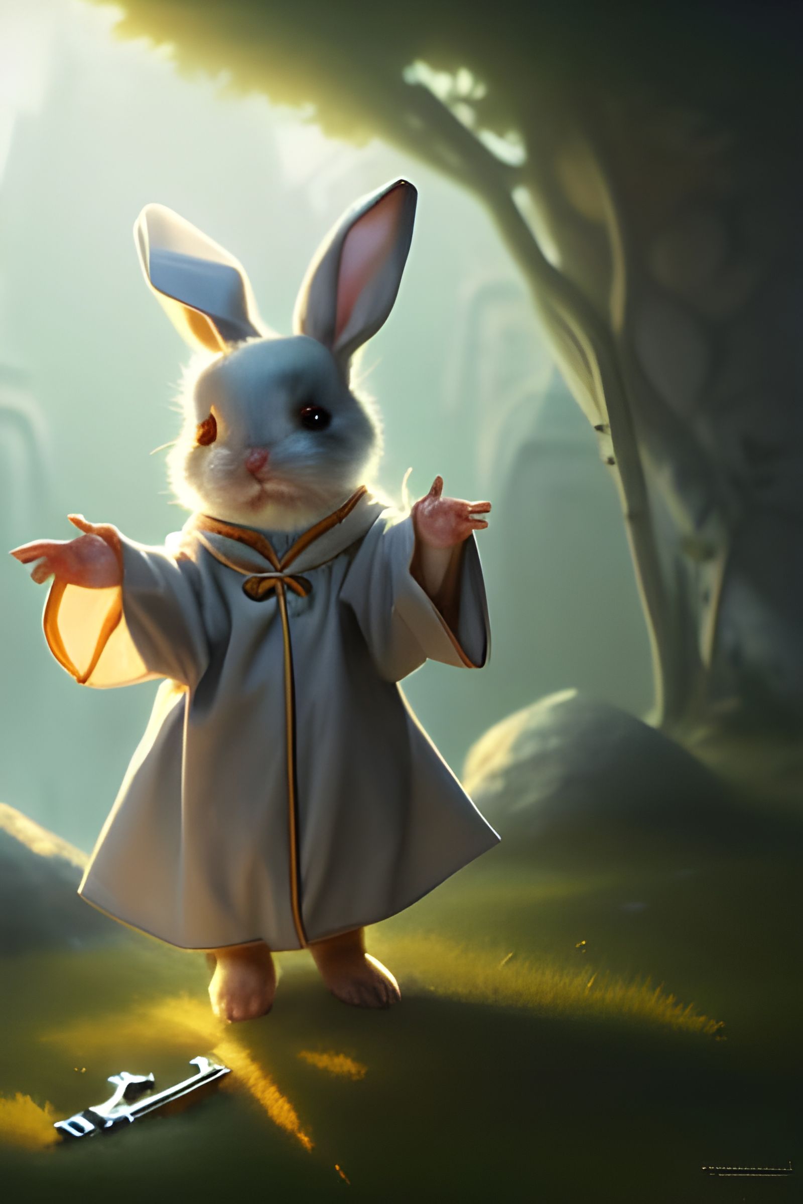 Elegant Bunny with Giant Key: Digital Art Masterpiece