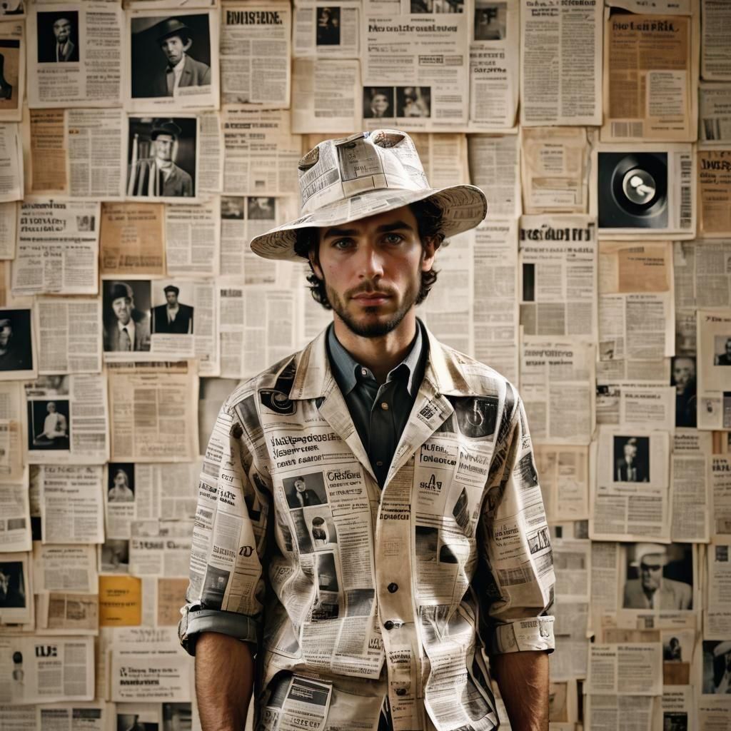 Man in Newspaper Clothes: Professional Portrait