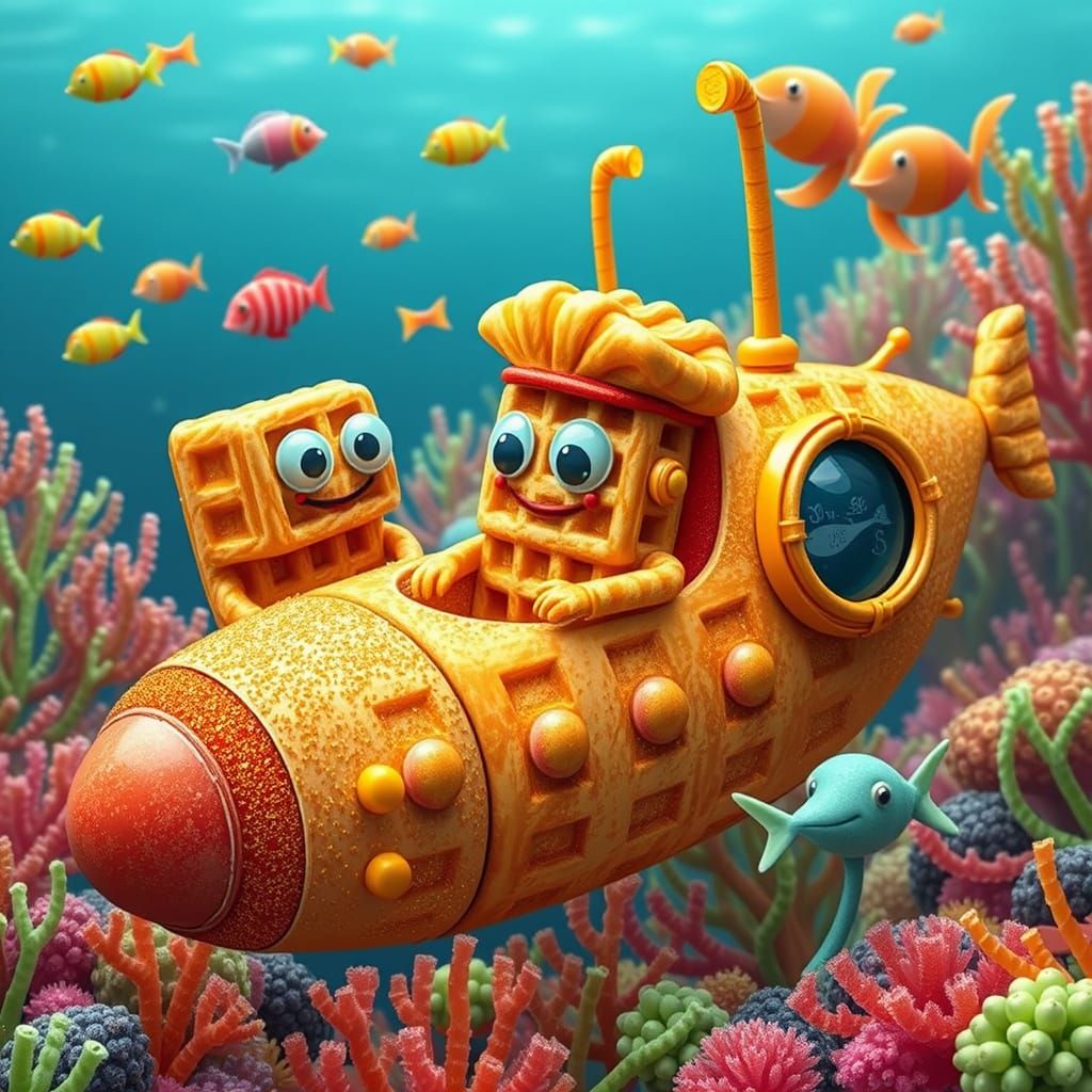 Surreal Waffle Submariners Navigate Whimsical Coral Reef in ...