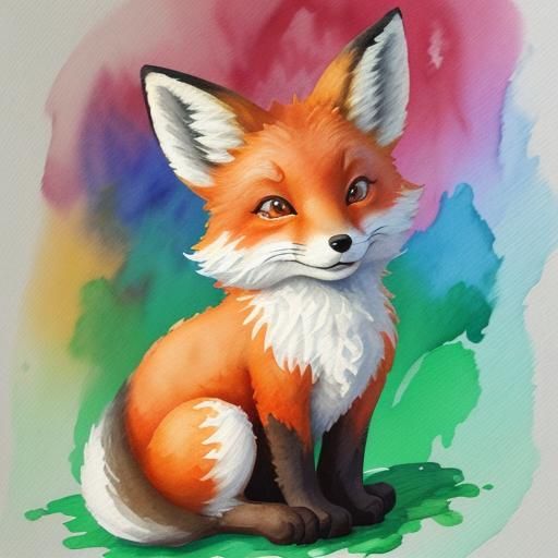 Cute Christmas Fox in Gouache Watercolor Style