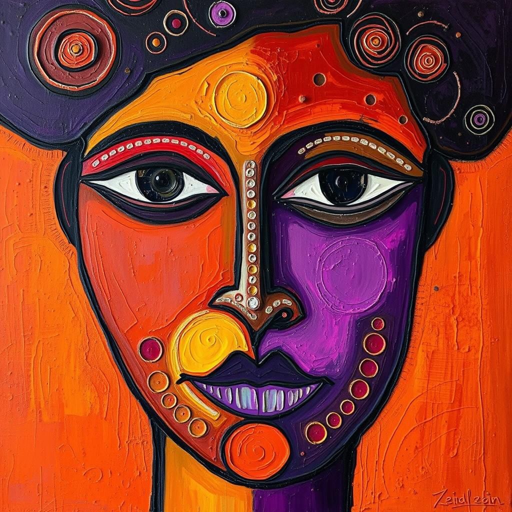 Abstract Faces in Dreamlike Aboriginal Oil Painting