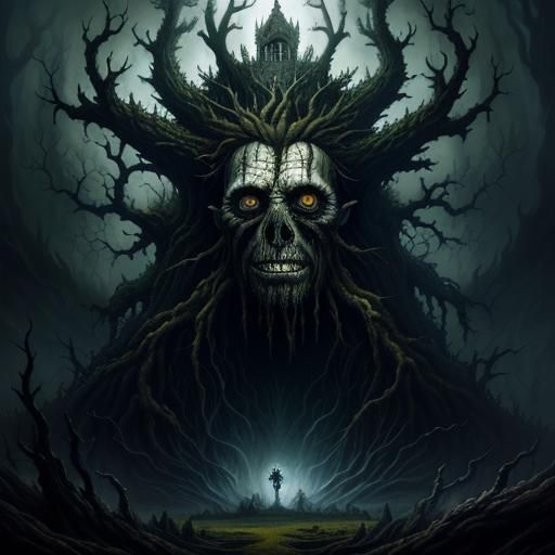 Surreal Gnarled Oak King in Dark Surrealist Style