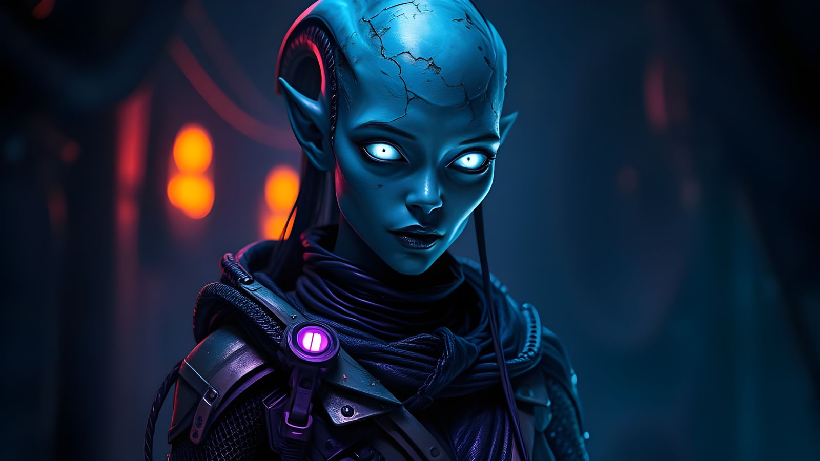 Blue Alien Crash Landing: Hyperrealistic Cinematic Portrait