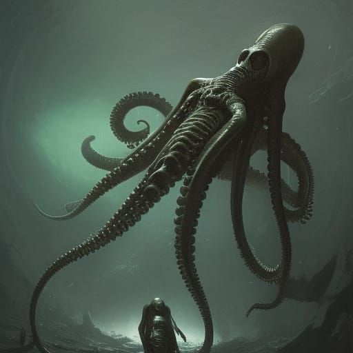 Horrific Cephalopod Alien in Gothic Horror Style