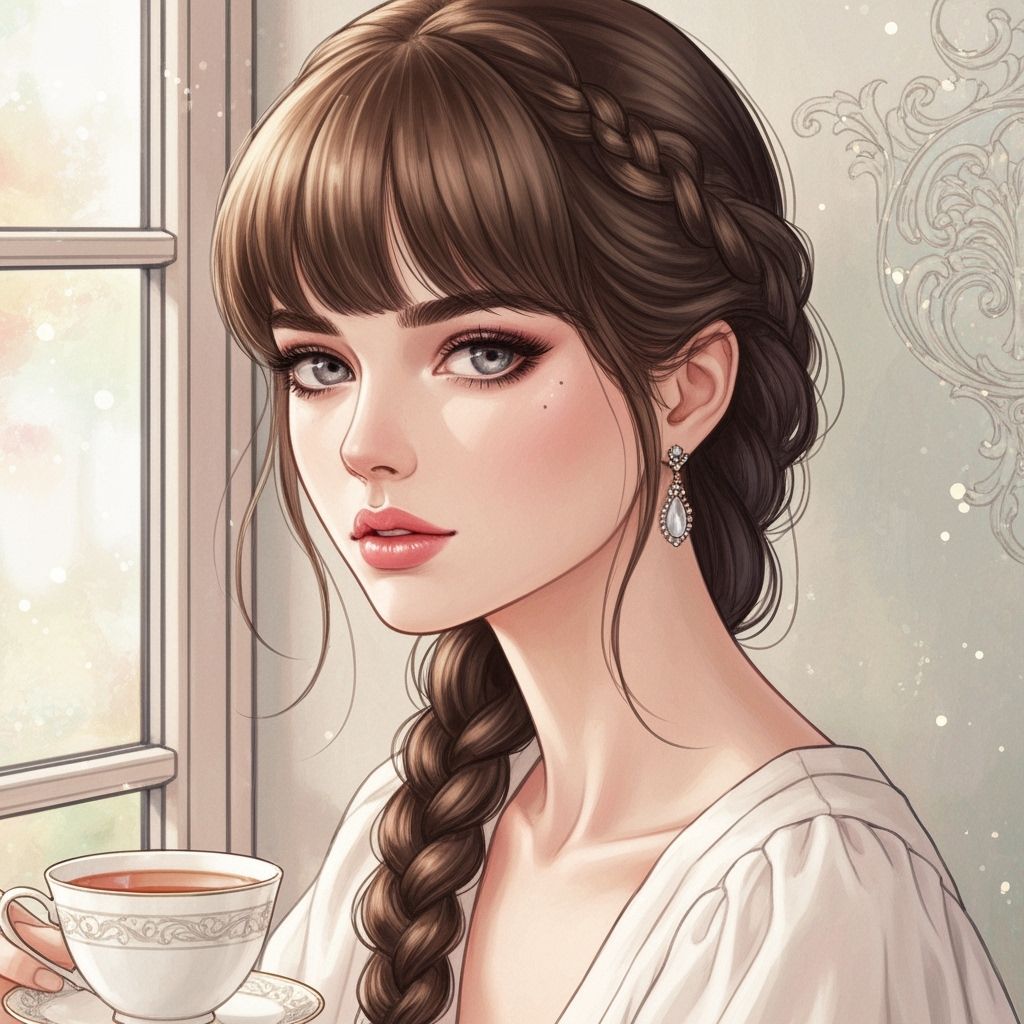 Elegant Woman with Tea in Art Nouveau Style