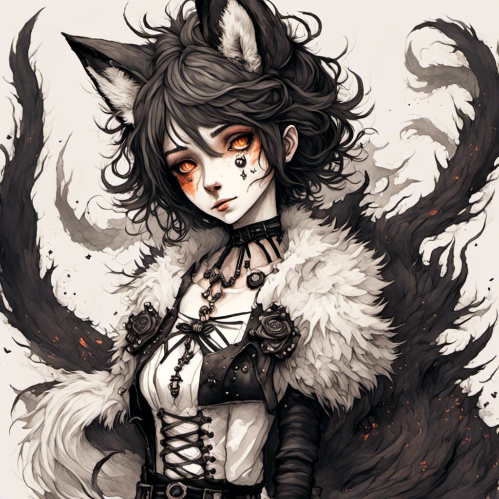 Kitsune Girl with Emo Style and Fox Features
