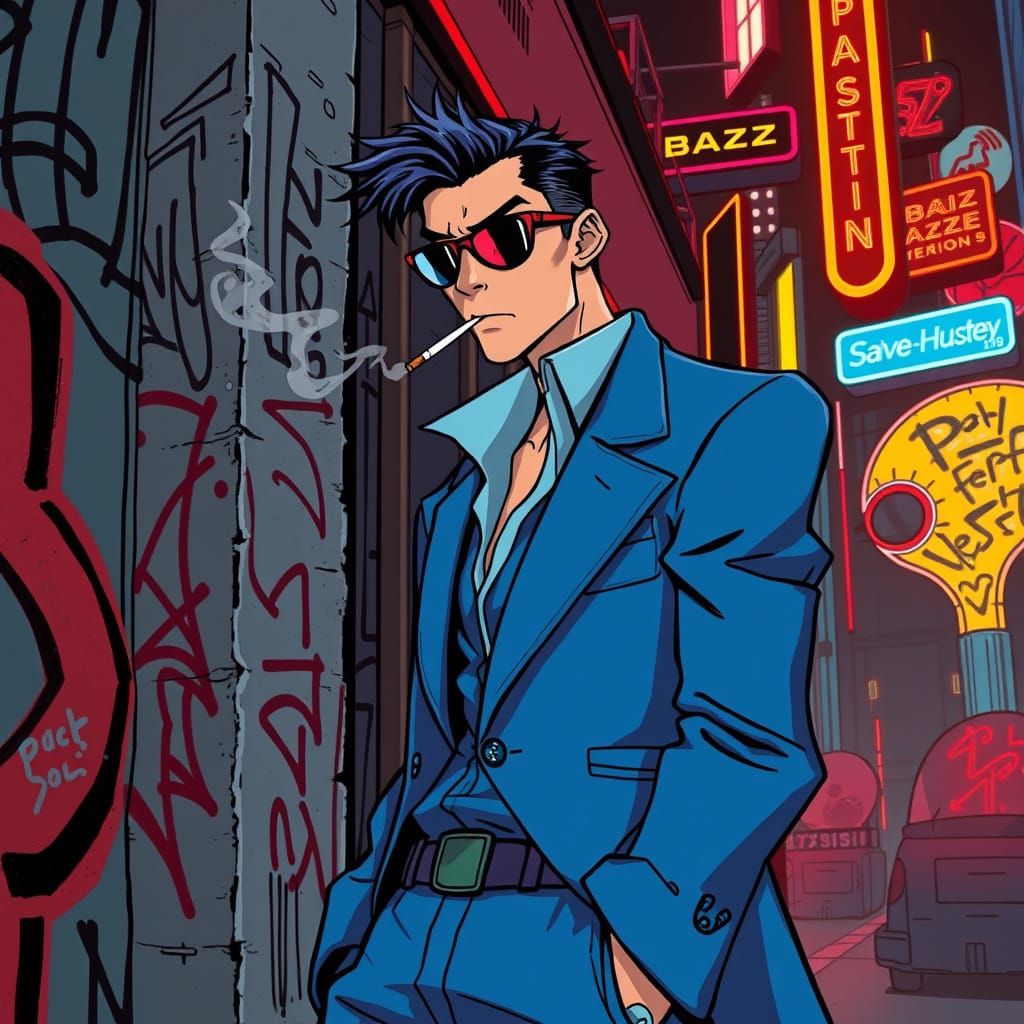 Anime Bounty Hunter in Retro-Futuristic City