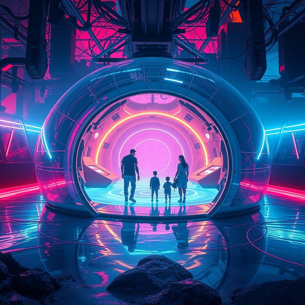 Underwater Dome Home in Cyberpunk Style
